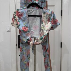 We are HAH 2 piece floral stirrup pants and all tied up Top